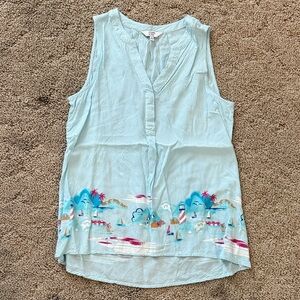 Crown & Ivy Light Blue Tropical Tank Top
